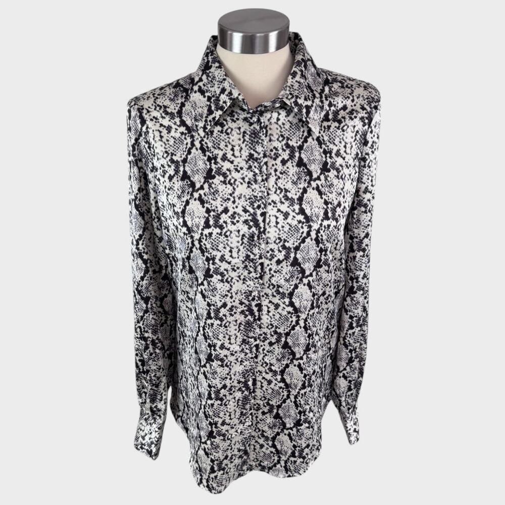 Tahari Womens Medium Button Front Snake Print Shirt